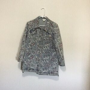 Tribal Jeans flowered denim long jacket
